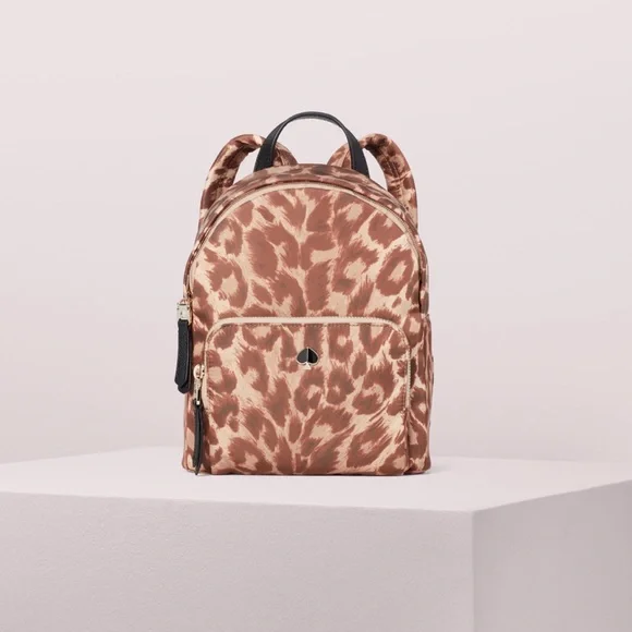KATE SPADE Small Taylor Leopard Satin Nylon Backpack - Picture 1 of 7